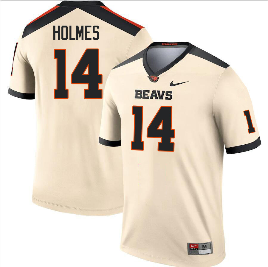 Men #14 Jailen Holmes Oregon State Beavers College Football Jerseys Stitched-Cream